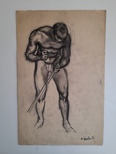 Alfred LOMBARD (1884-1973), fusain Art-déco : étude homme - nu masculin [3]