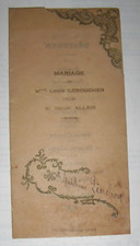 MENU Ancien MARIAGE 1922 Déjeuner/Diner Parchemin Gaufré Doré