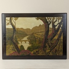 Panneau mural en bois sculpté vintage Décoration de paysage