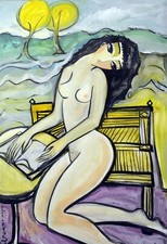 Hrasarkos - Huile sur toile grandes dimensions - Jeune fille nue - Signée