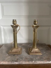 Ancien Paire de Lampe Bougeoir Colonne Empire Laiton Doré