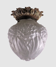 Art Deco ceiling light frosted white glass globe bronze fixture France 1930s