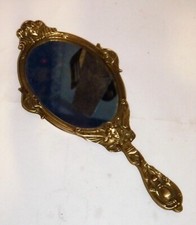 ANCIEN MIROIR A MAIN EN BRONZE CISELE ANGE BEBE TETE DE FEMME TBE PROPRE