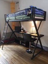 Mezzanine metal noir + Lit +bureau 1M90