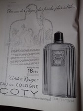 CORDON ROUGE Eau de Cologne de COTY + huile ESSOLUBE pub ILLUSTRATION 1934 eb