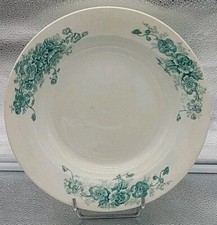 FAIENCE BERTRAND DE BORDEAUX ANEMONES EN VERT PLAT ROND CREUX D 26 cm ca 1920