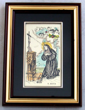 Encadrement 14,7 x 10,7 Sainte Rita Œuvre d'art sérigraphiée à la main