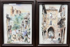 Paire de lithographies d'aquarelles - Najac et Rocamadour - Occitanie