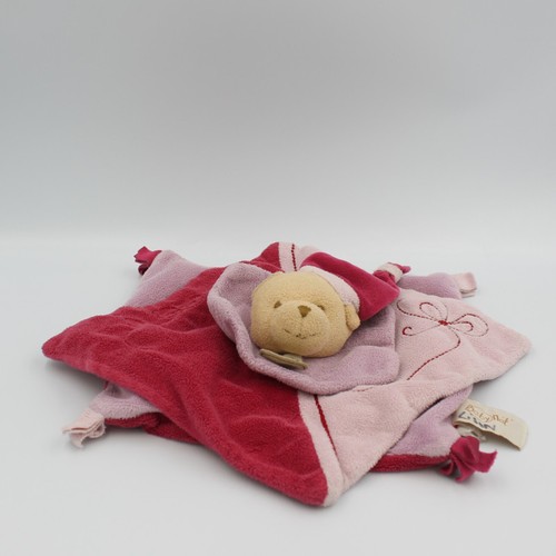 Doudou plat noeuds - ours, rose