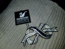 Swarovski Collectible Clear and Blue Rhinestone Bow Brooch