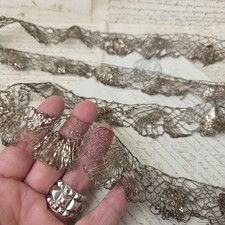 RUBAN GALON XVIIIè Fil d’Argent Ancien 100 cm Cannetille French Galloon 18thC