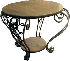 guéridon art déco deux plateaux en fonte fer martelé dessus marbre . XX siècle .