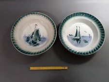 Lot 2 plats creux céramique vert déco voilier mer bateau scène marine old dish