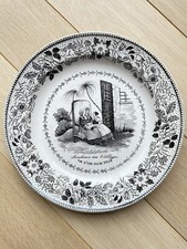 Ancienne Assiette en faïence Montereau Bonheur d'un village vie d'une fille XIXe
