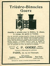 Publicité ancienne Tièdre-Binocles Goerz 1906 issue de magazine