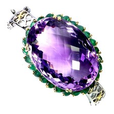 925 Argent Sterling Bracelet Ovale Améthyste 93ct Émeraude Main Gemme 6