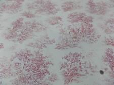 Tissu Toile de jouy blanc cassé et rouge en satin coton motifs romantique