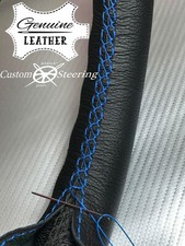 Couvre Volant En Cuir Noir Pour PEUGEOT 308 07-13 Avec Couture Bleu Clair 2