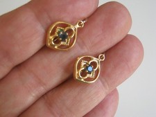 Anciennes dormeuses boucles oreille plaqué or pierre bleue old dangling earrings