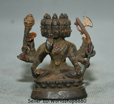 1.8" Old Tibet Bronze Painting