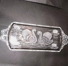 Plat à Cake en Verre Décor Cygne Transparent et Givré Mikasa Allemagne 1990