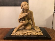 SCULPTURE EN TERRE CUITE " FEMME AU RAPACE " ART DÉCO signée B. REZL, VILLENAUXE