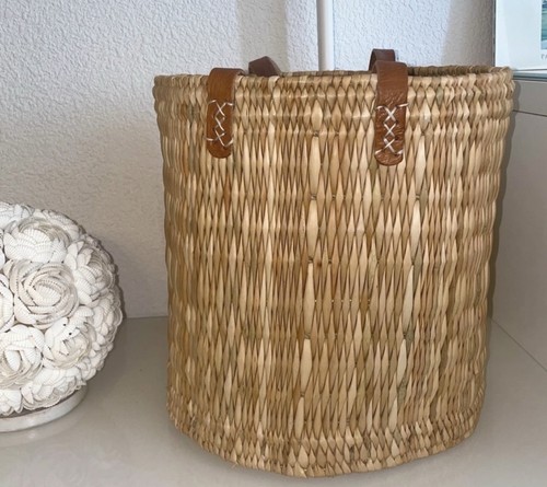 Panier artisanal jonc cuir - jonc,