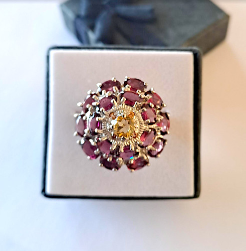Bague citrine grenat rhodolite