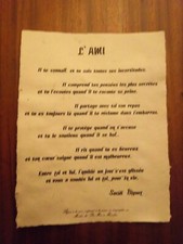 PARCHEMIN " L'AMI de SARAH BIGUET  " PAPIER A LA CUVE 30X24 CM