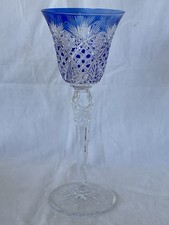 VERRE A PIED EN CRISTAL  ST LOUIS MODELE  VOLOGNE COULEUR BLEU COBALT