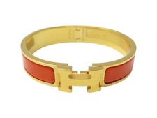 BRACELET HERMES CLIC HH H700001F 15.5 EMAIL ORANGE METAL DORE STRAP BANGLE 660€