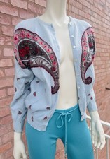 Cardigan pull ouvert BLUMARINE tricot perles boutonné bleu laine angora taill...