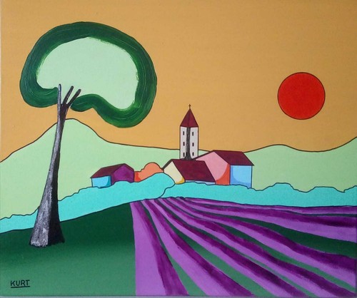 Tableau naif vignobles ici - tableau,