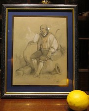 1847 SAVOIE berger Savoyard Alpin Suisse gouache aquarelle Savoie Annecy Alpes