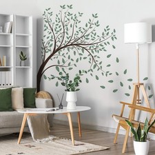 Grand autocollant mural thème nature branche d'arbre vert avec motif papillon