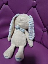 Doudou Lapin écru beige pois bleu KLORANE Etat Moyen 
