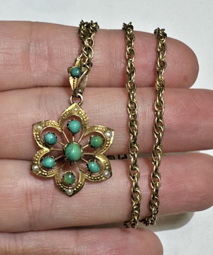 Pendentif fleurs turquoise - fleurs, en