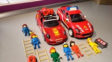 XG LOT PLAYMOBIL 2 PORSCHE 911 CARRERA S + MACAN S SAPEUR POMPIER