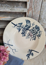 ANCIENNE  ASSIETTE CREUSE TERRE DE FER HB&cie DECOR OISEAU  FLEURS