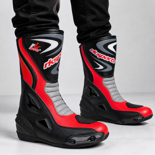 Lv14 bottes moto cuir rouge - cuir,