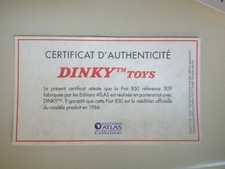 DINKY TOYS - Certificat