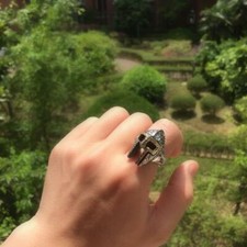 Bague argent massif 925 homme casque Warcraft soldat chevalier punk rock biker