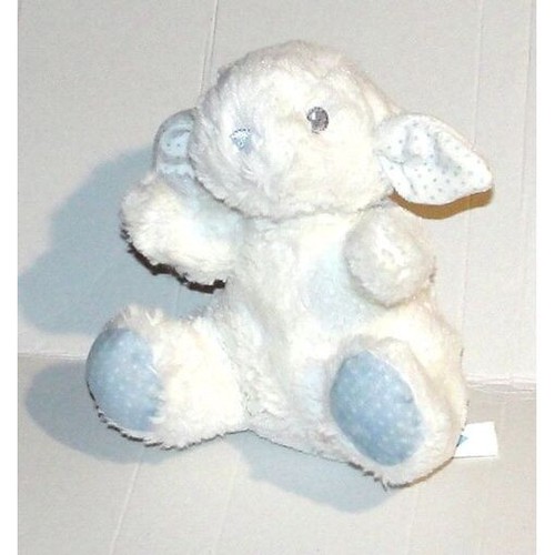 Doudou lapin blanc bleu - bleu, pois