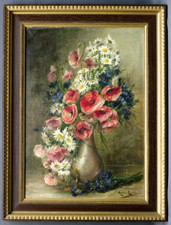 Tableau 1909 Madeleine Lasibille Bouquet Fleurs des champs Coquelicot Marguerite