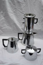 Service café cafetière/ théière pot à lait sucrier en inox SELECTA. Vintage 50's