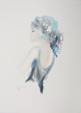 Shan MERRY :  Jeune femme de profil, Lithographie originale,  signée, Ep.Artiste
