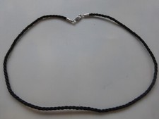 cordon noir tour de cou en soie embouts en argent massif 925 poinçons  41cm tbé