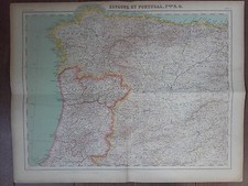 GRANDE CARTE GEOGRAPHIQUE ANCIENNE EN COULEURS 1920 ESPAGNE PORTUGAL NORD OUEST 