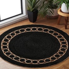 Tapis indien en jute naturel réversible tapis rond tressé à la main tapis de ...
