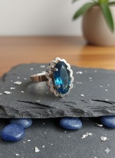Bague Vintage Argent 925 et Pierre Bleue Ovale — T. 57